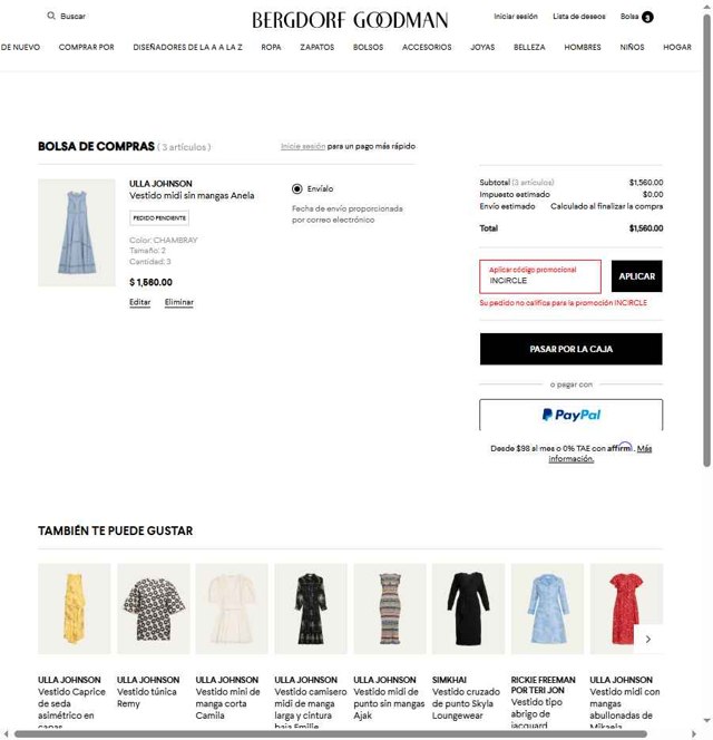 Bergdorf Goodman checkout page showing Bergdorf Goodman promo code box | Screenshot taken by SimplyCodes community member on Jul 21, 2025