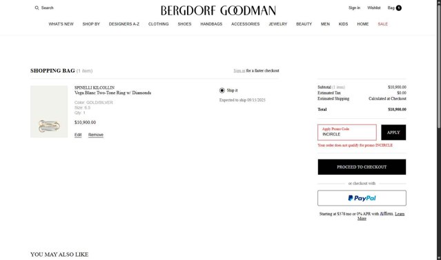 Bergdorf Goodman checkout page showing Bergdorf Goodman promo code box | Screenshot taken by SimplyCodes community member on Jul 19, 2025