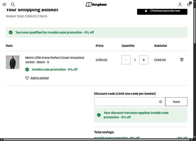 Berghaus checkout page showing Berghaus discount code box | Screenshot taken by SimplyCodes community member on Sep 14, 2025