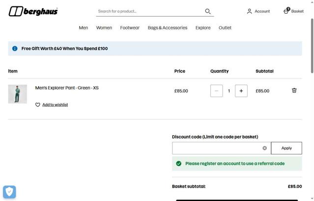 Berghaus checkout page showing Berghaus discount code box | Screenshot taken by SimplyCodes community member on Sep 12, 2025