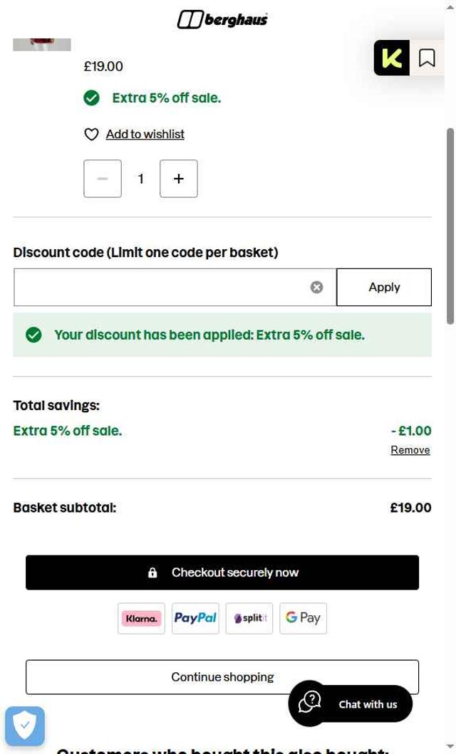 Berghaus checkout page showing Berghaus discount code box | Screenshot taken by SimplyCodes community member on Jul 28, 2025