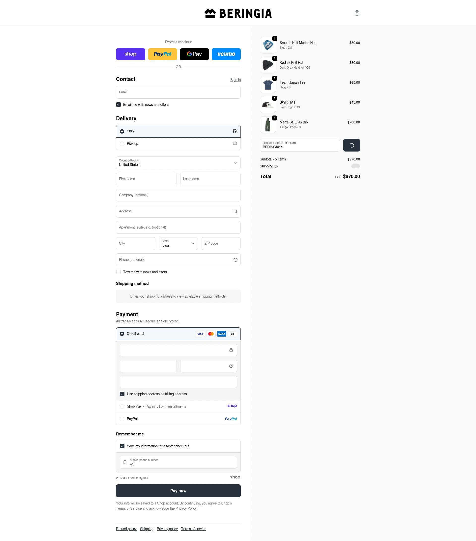 Beringia World checkout page showing Beringia World promo code box | Screenshot taken by SimplyCodes community member on Jan 3, 2026