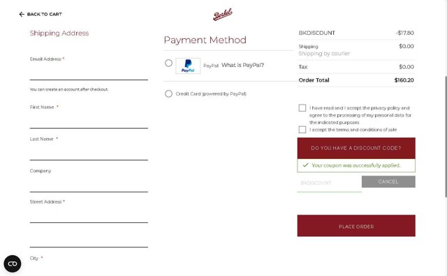 Berkel checkout page showing Berkel coupon code box | Screenshot taken by SimplyCodes community member on May 7, 2025