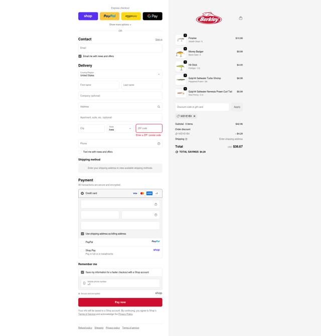 Berkley checkout page showing Berkley coupon code box | Screenshot taken by SimplyCodes community member on Sep 22, 2025