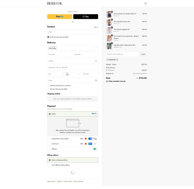 BERLOOK checkout page showing BERLOOK discount code box | Screenshot taken by SimplyCodes community member on Sep 13, 2025