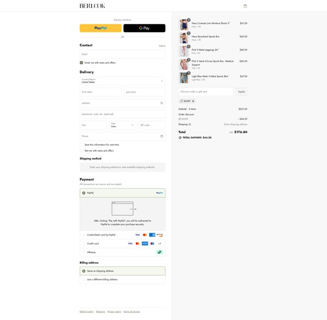BERLOOK checkout page showing BERLOOK discount code box | Screenshot taken by SimplyCodes community member on Aug 28, 2025