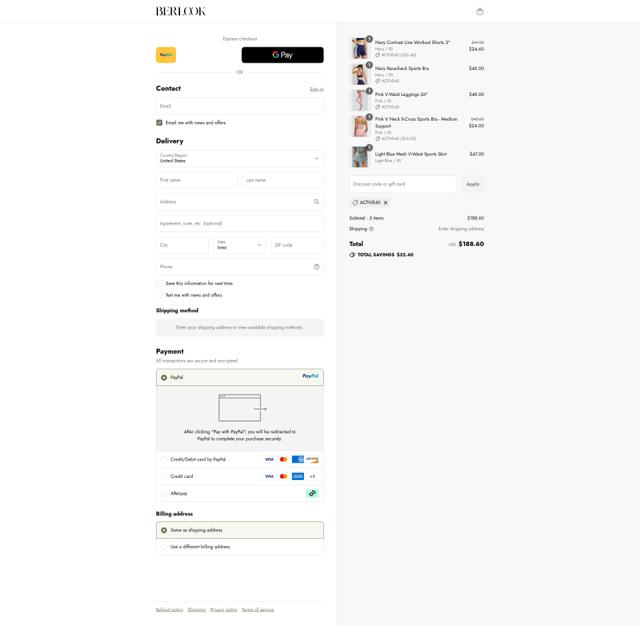 BERLOOK checkout page showing BERLOOK discount code box | Screenshot taken by SimplyCodes community member on Sep 13, 2025