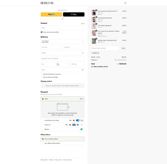 BERLOOK checkout page showing BERLOOK discount code box | Screenshot taken by SimplyCodes community member on Aug 28, 2025