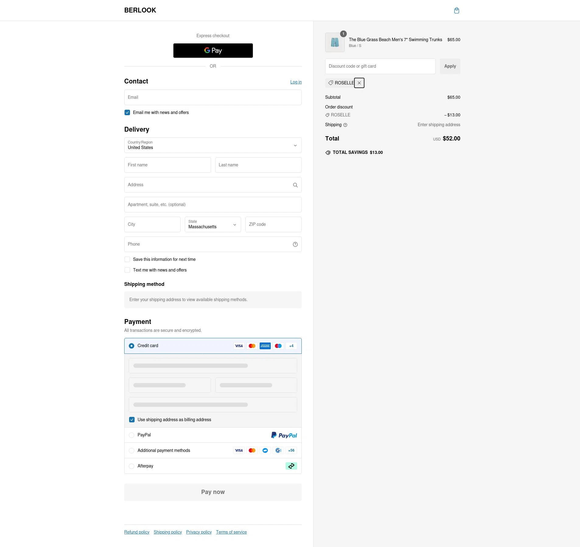 where to use Berlook promo code box