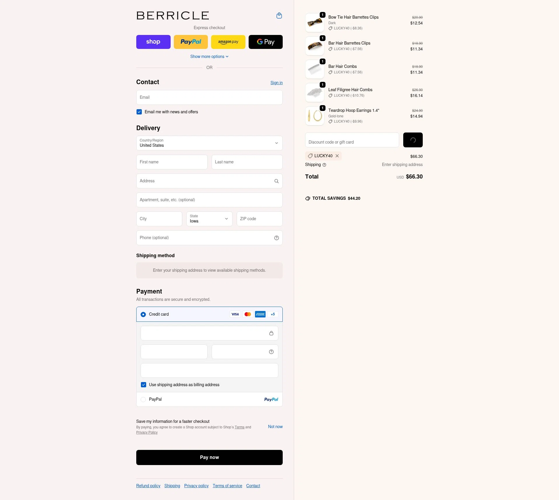 Berricle checkout page showing Berricle promo code box | Screenshot taken by SimplyCodes community member on Feb 17, 2026
