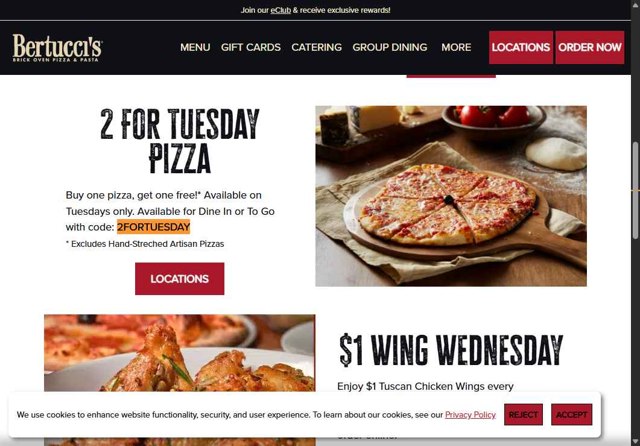 Bertucci's checkout page showing Bertucci's coupon code box | Screenshot taken by SimplyCodes community member on Aug 9, 2025