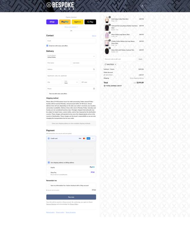 Bespoke checkout page showing Bespoke promo code box | Screenshot taken by SimplyCodes community member on Sep 13, 2025