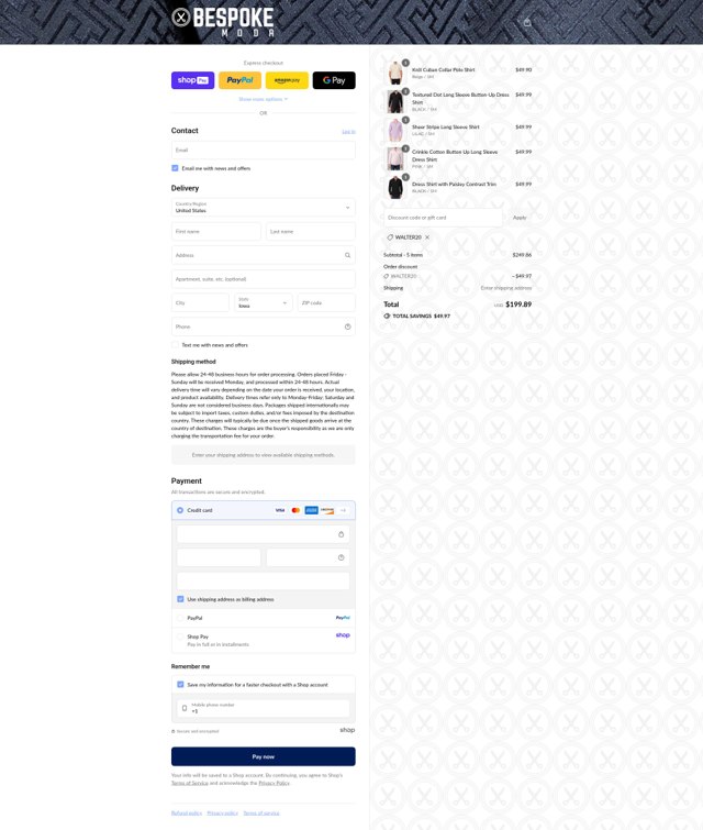 Bespoke checkout page showing Bespoke promo code box | Screenshot taken by SimplyCodes community member on Aug 23, 2025