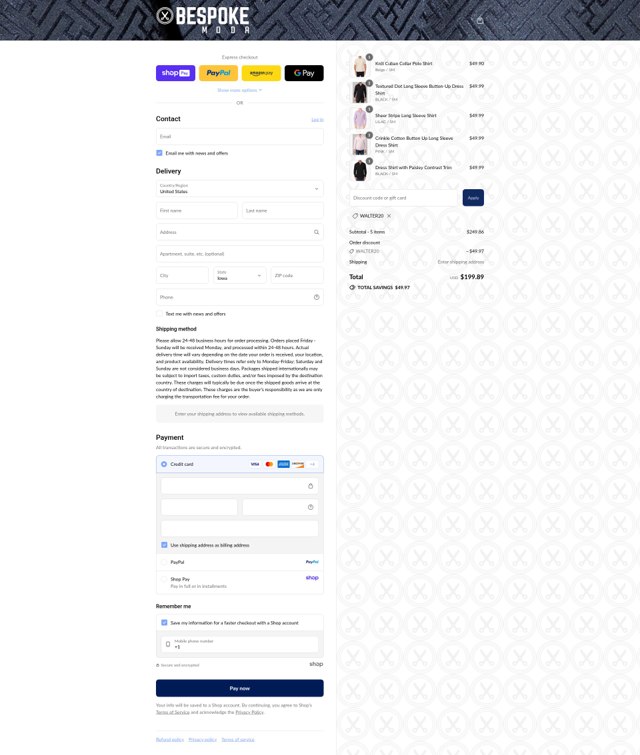 Bespoke checkout page showing Bespoke promo code box | Screenshot taken by SimplyCodes community member on Aug 27, 2025