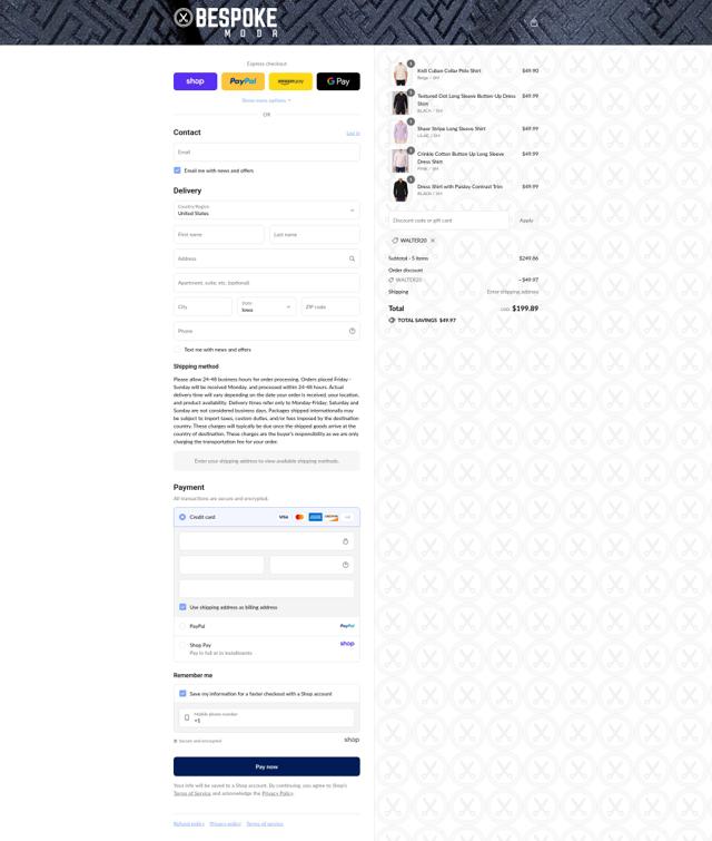 Bespoke checkout page showing Bespoke promo code box | Screenshot taken by SimplyCodes community member on Sep 9, 2025