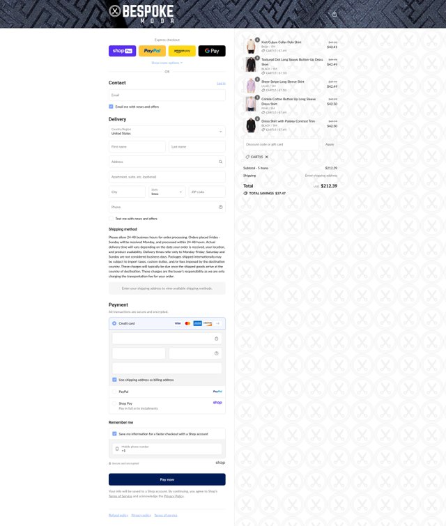 Bespoke checkout page showing Bespoke promo code box | Screenshot taken by SimplyCodes community member on Aug 27, 2025