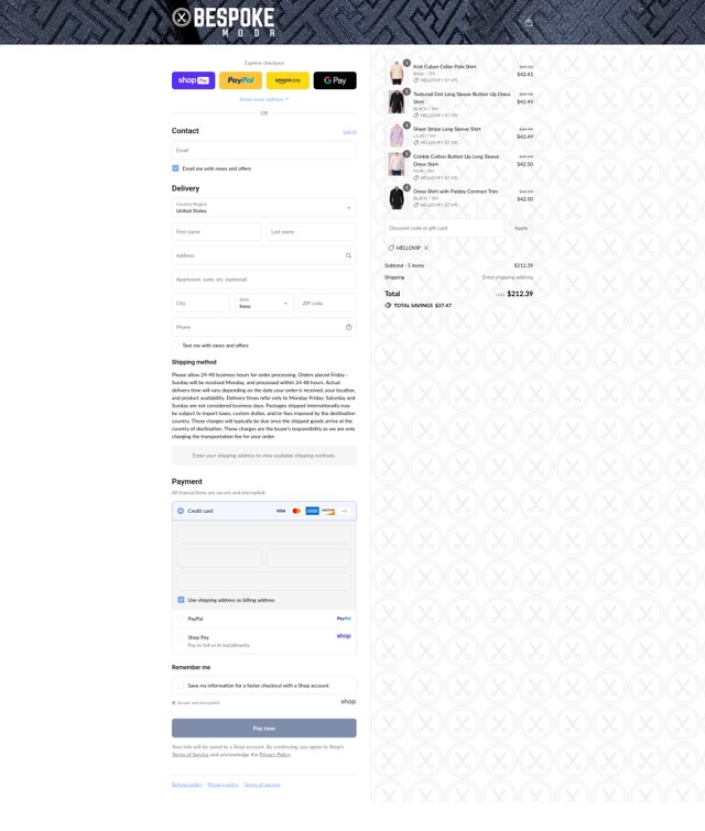 Bespoke checkout page showing Bespoke promo code box | Screenshot taken by SimplyCodes community member on Aug 23, 2025