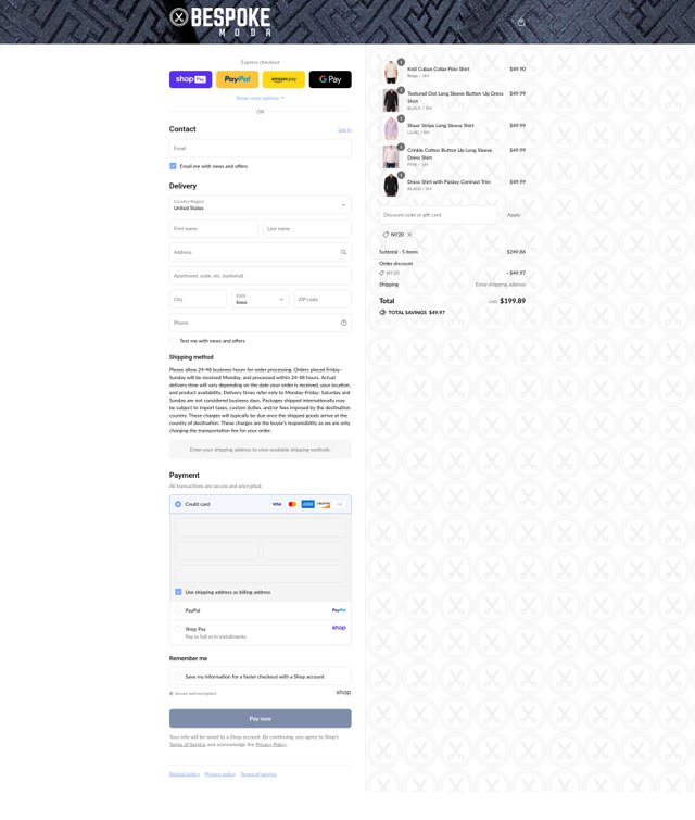 Bespoke checkout page showing Bespoke promo code box | Screenshot taken by SimplyCodes community member on Aug 27, 2025
