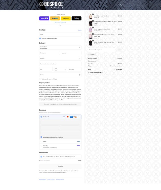 Bespoke checkout page showing Bespoke promo code box | Screenshot taken by SimplyCodes community member on Aug 23, 2025