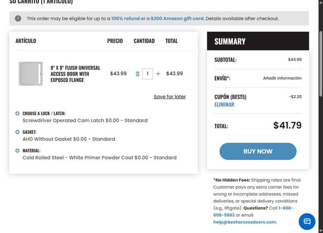 Best Access Doors checkout page showing Best Access Doors coupon code box | Screenshot taken by SimplyCodes community member on Aug 30, 2025