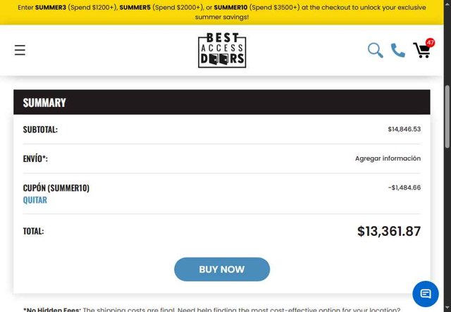 Best Access Doors checkout page showing Best Access Doors coupon code box | Screenshot taken by SimplyCodes community member on Aug 19, 2025