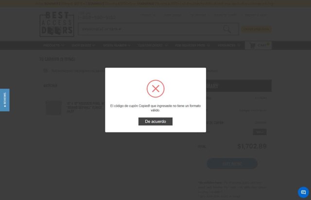 Best Access Doors checkout page showing Best Access Doors coupon code box | Screenshot taken by SimplyCodes community member on Aug 19, 2025
