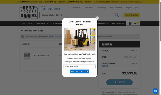 Best Access Doors checkout page showing Best Access Doors coupon code box | Screenshot taken by SimplyCodes community member on Jul 21, 2025