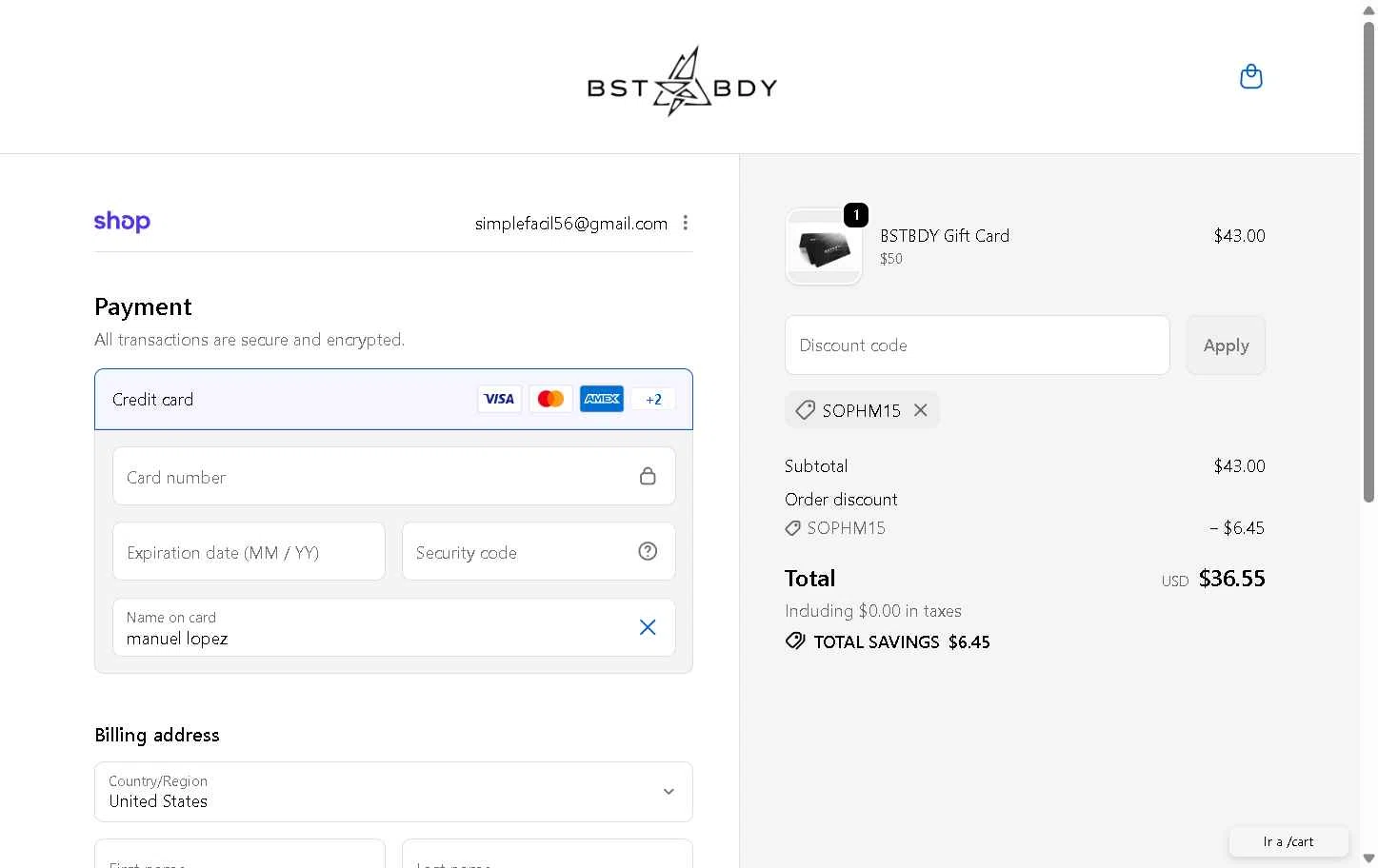 BEST BODY checkout page showing BEST BODY promo code box | Screenshot taken by SimplyCodes community member on Dec 23, 2025