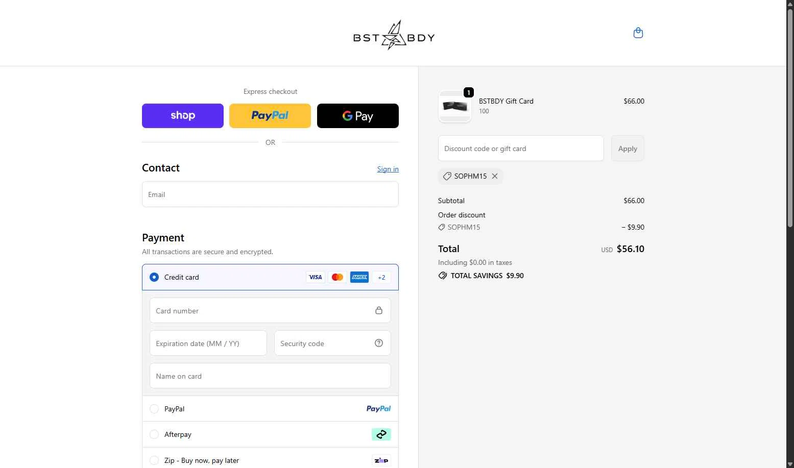 BEST BODY checkout page showing BEST BODY promo code box | Screenshot taken by SimplyCodes community member on Nov 25, 2025