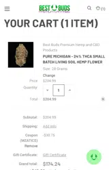 Best Buds Hemp Shop coupon verification screenshot