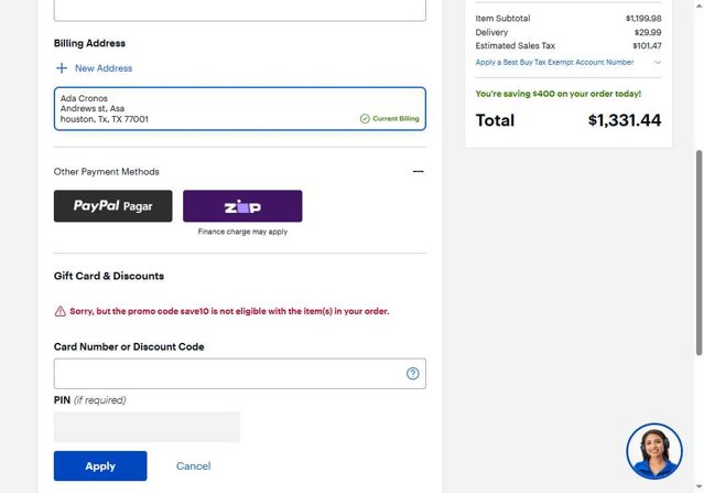 Best Buy checkout page showing Best Buy discount code box | Screenshot taken by SimplyCodes community member on Aug 19, 2025