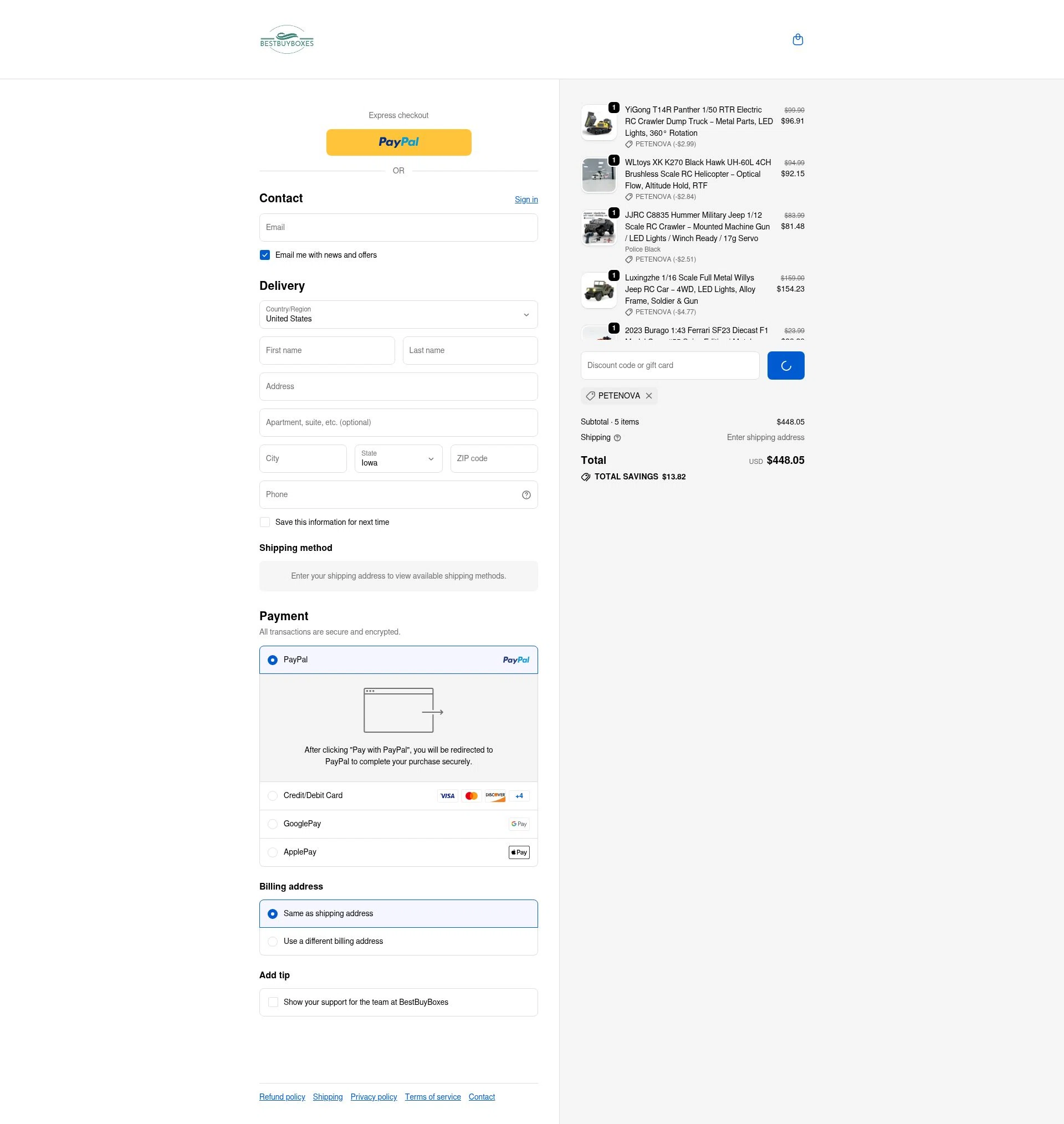 Best Buy Boxes checkout page showing Best Buy Boxes discount code box | Screenshot taken by SimplyCodes community member on Jan 8, 2026