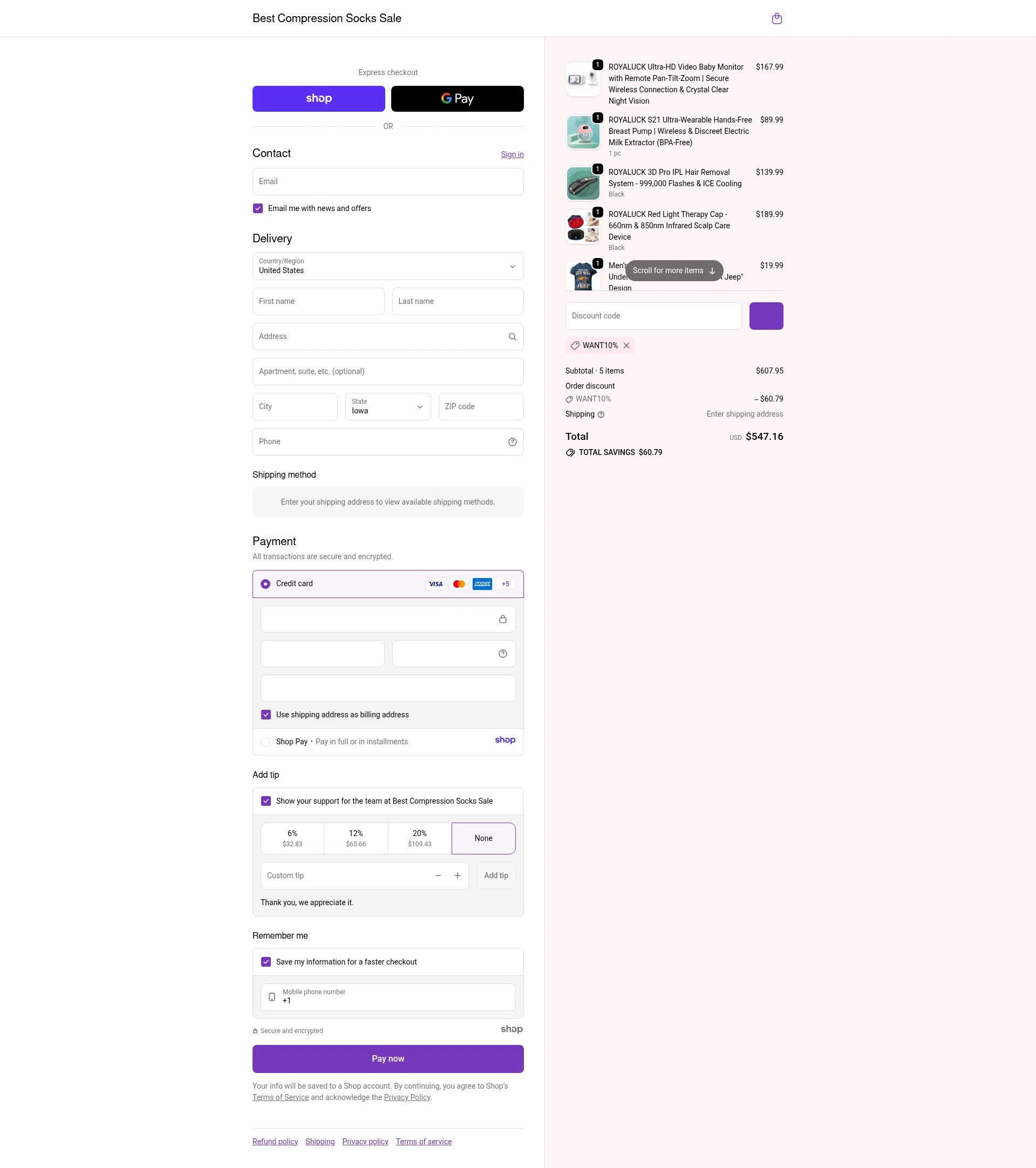 Best Compression Socks Sale checkout page showing Best Compression Socks Sale discount code box | Screenshot taken by SimplyCodes community member on Jan 8, 2026