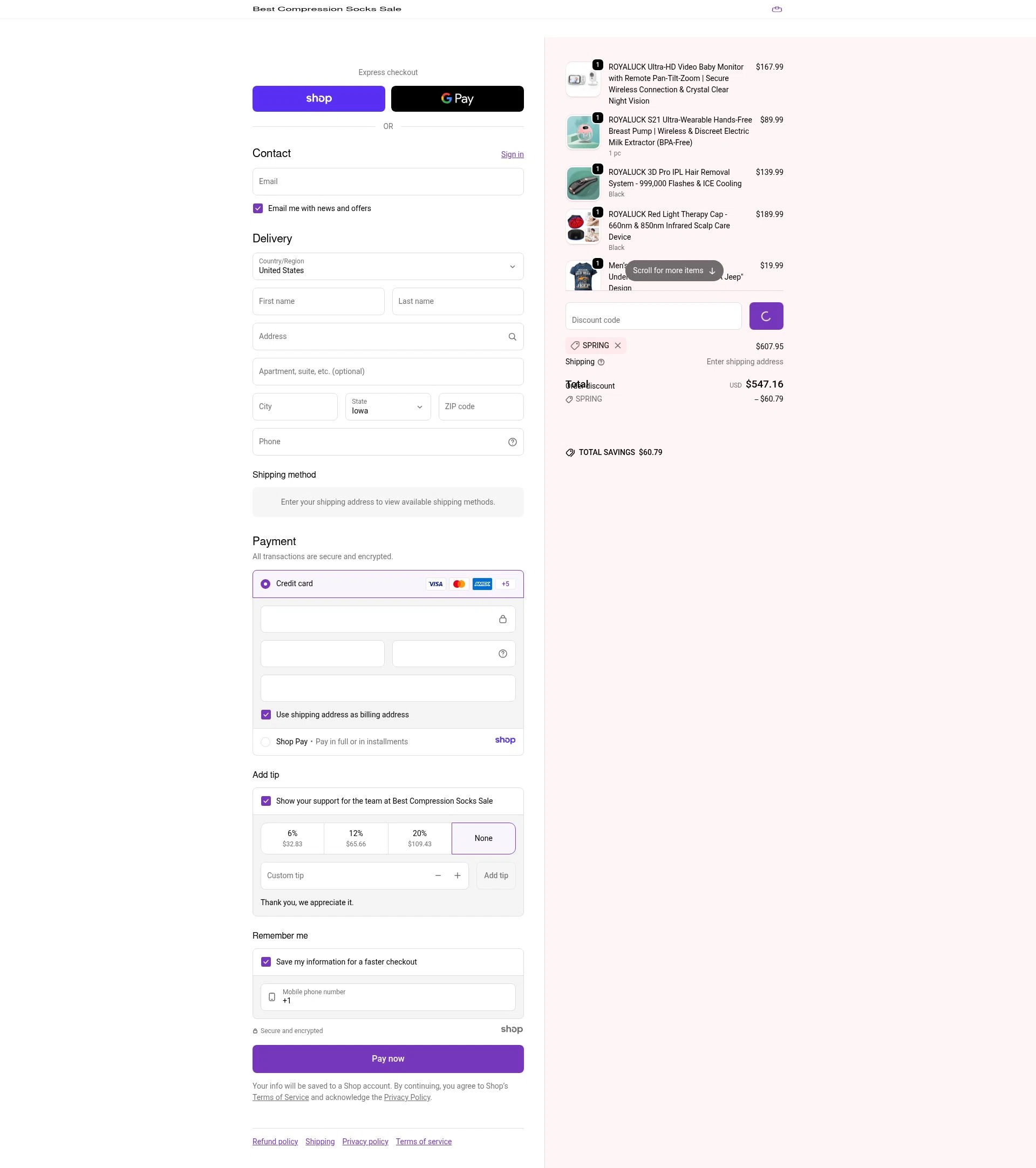Best Compression Socks Sale checkout page showing Best Compression Socks Sale discount code box | Screenshot taken by SimplyCodes community member on Jan 8, 2026