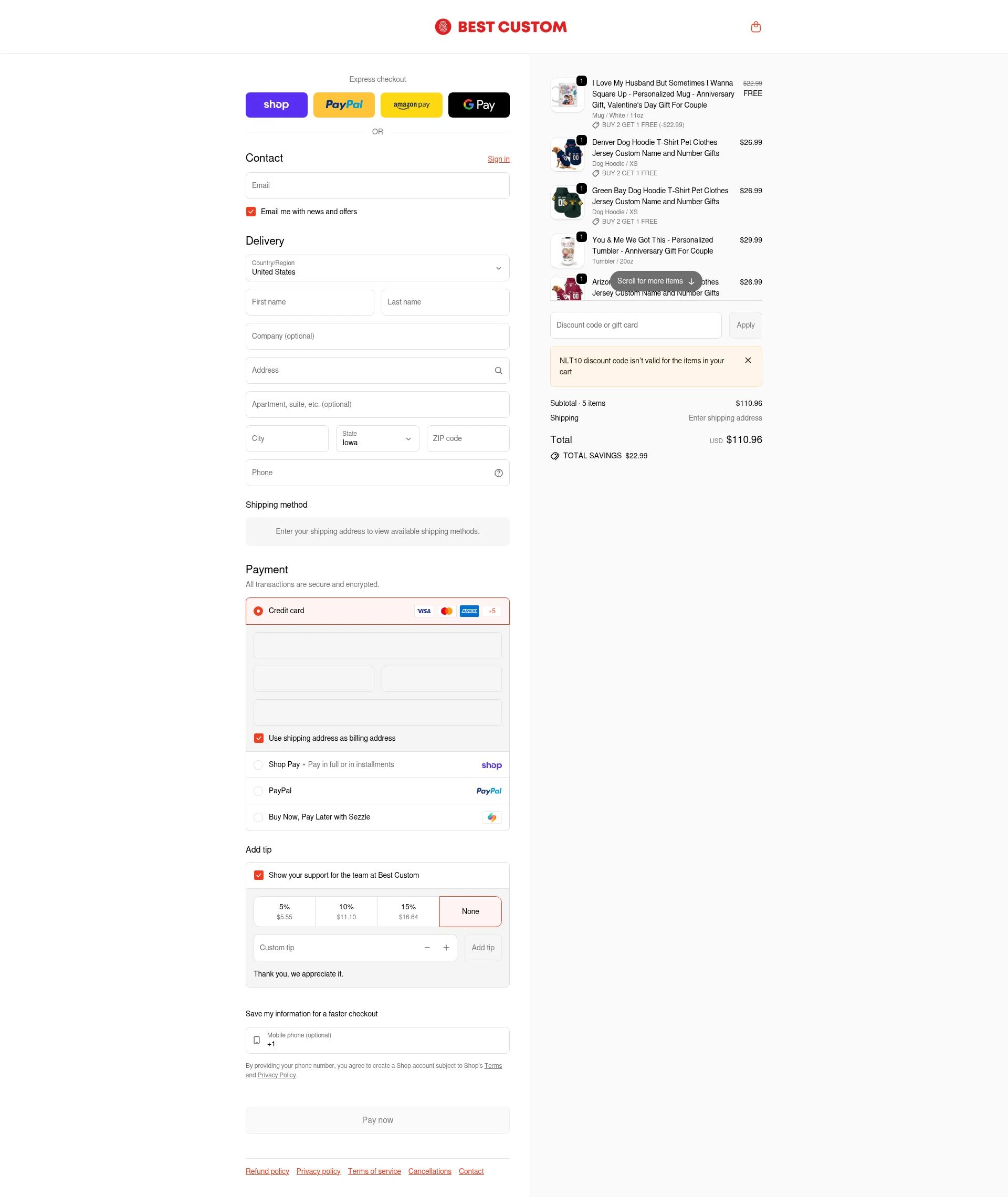 Bestcustom checkout page showing Bestcustom promo code box | Screenshot taken by SimplyCodes community member on Feb 6, 2026