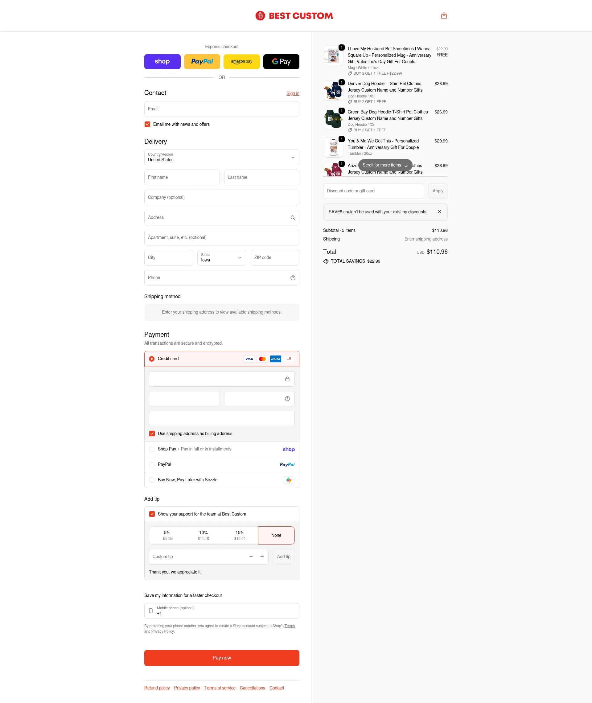 Bestcustom checkout page showing Bestcustom promo code box | Screenshot taken by SimplyCodes community member on Feb 6, 2026