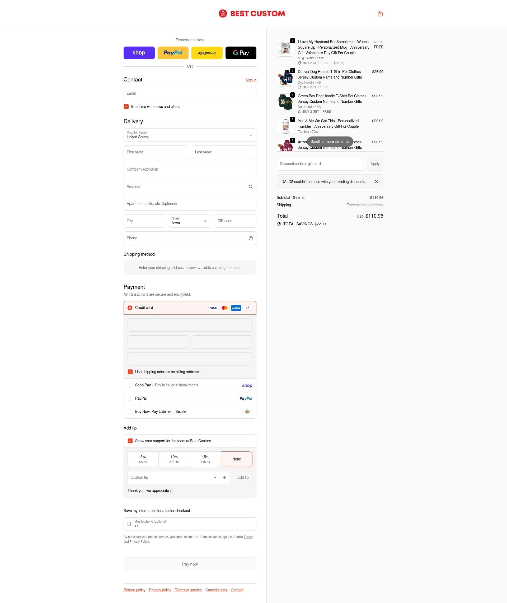 Bestcustom checkout page showing Bestcustom promo code box | Screenshot taken by SimplyCodes community member on Feb 6, 2026