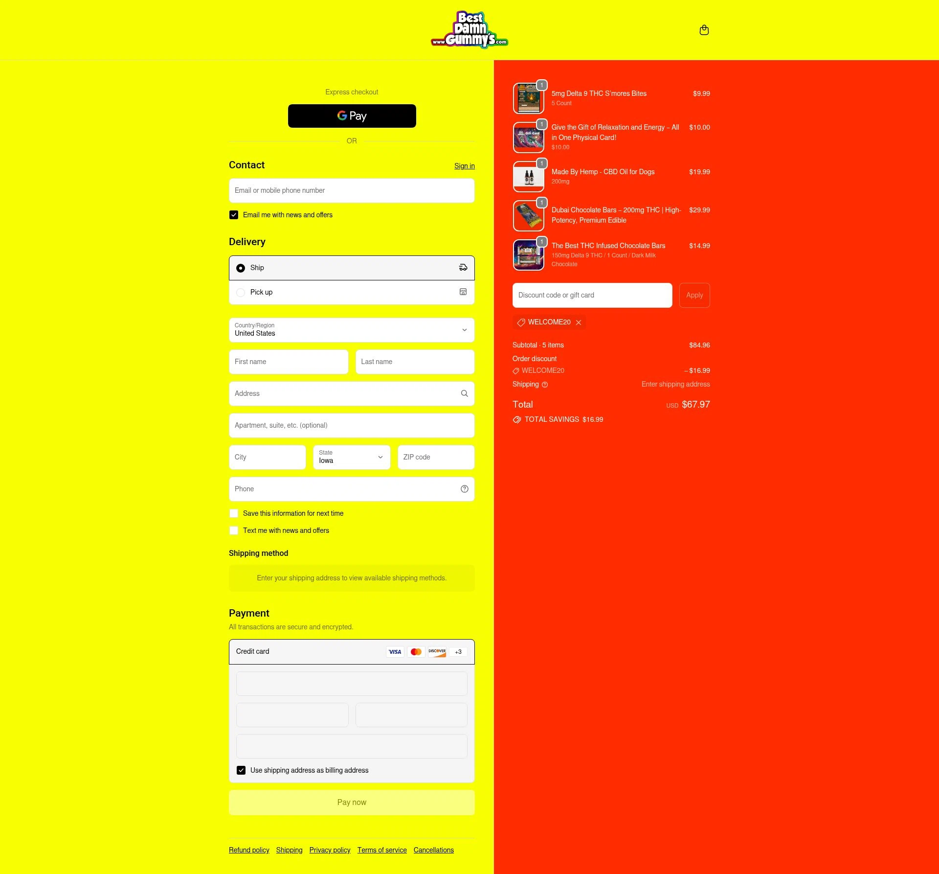 Best Damn Gummy's checkout page showing Best Damn Gummy's promo code box | Screenshot taken by SimplyCodes community member on Dec 21, 2025