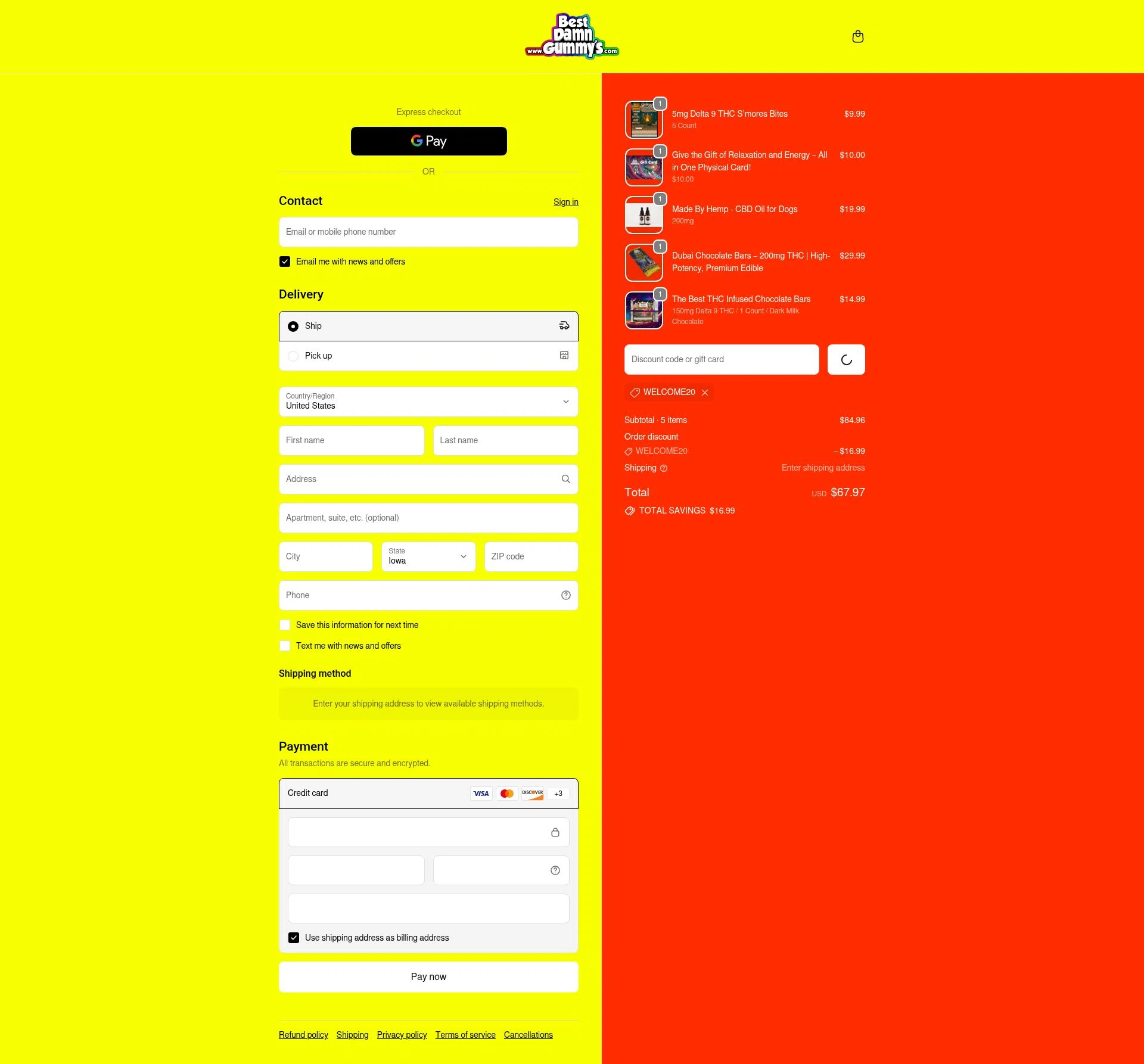Best Damn Gummy's checkout page showing Best Damn Gummy's promo code box | Screenshot taken by SimplyCodes community member on Dec 31, 2025