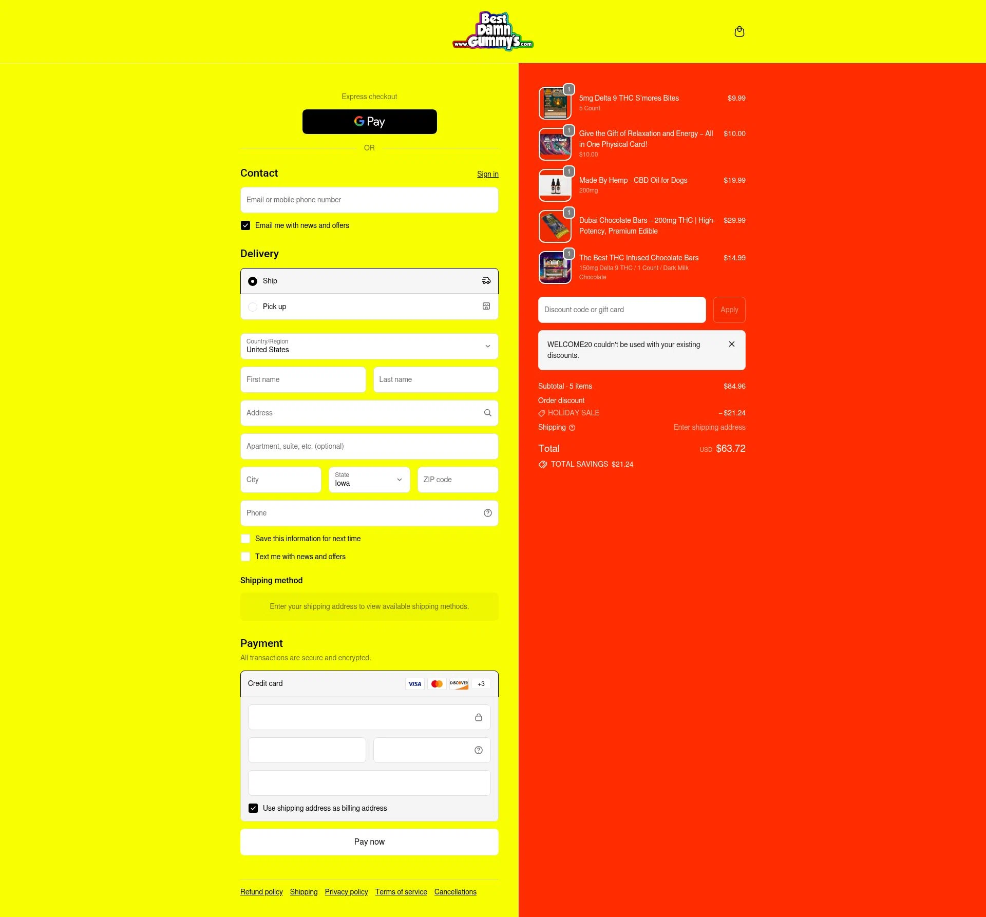 Best Damn Gummy's checkout page showing Best Damn Gummy's promo code box | Screenshot taken by SimplyCodes community member on Dec 26, 2025
