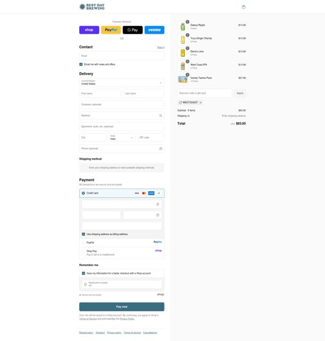 Best Day Brewing checkout page showing Best Day Brewing discount code box | Screenshot taken by SimplyCodes community member on Sep 12, 2025