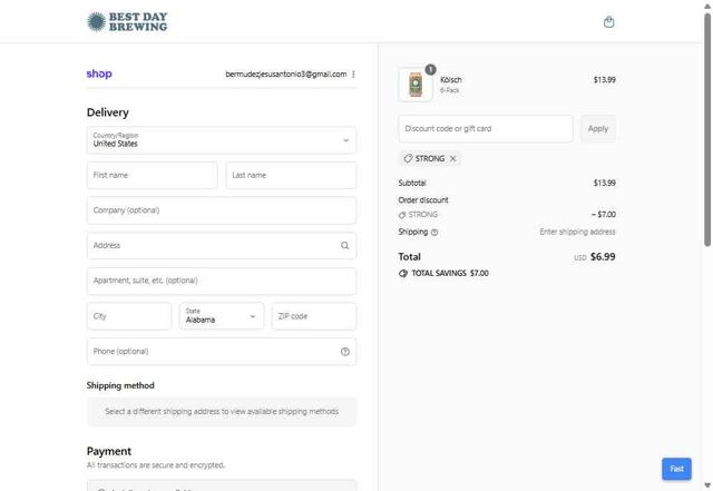 Best Day Brewing checkout page showing Best Day Brewing discount code box | Screenshot taken by SimplyCodes community member on Sep 1, 2025