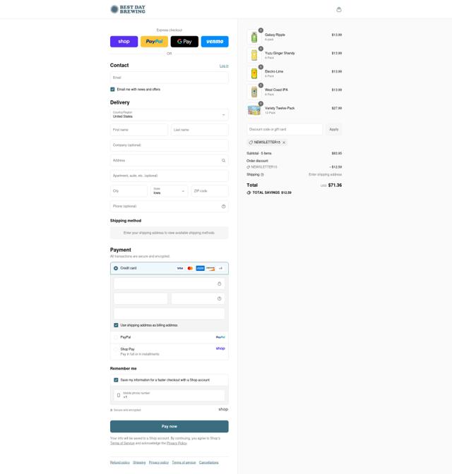 Best Day Brewing checkout page showing Best Day Brewing discount code box | Screenshot taken by SimplyCodes community member on Sep 8, 2025