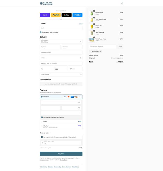Best Day Brewing checkout page showing Best Day Brewing discount code box | Screenshot taken by SimplyCodes community member on Sep 8, 2025