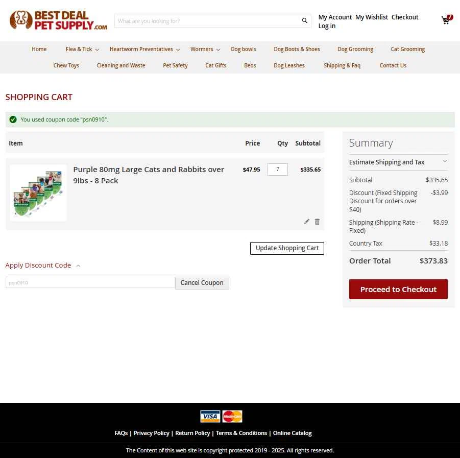 Best Deal Pet Supply checkout page showing Best Deal Pet Supply promo code box | Screenshot taken by SimplyCodes community member on Nov 11, 2025
