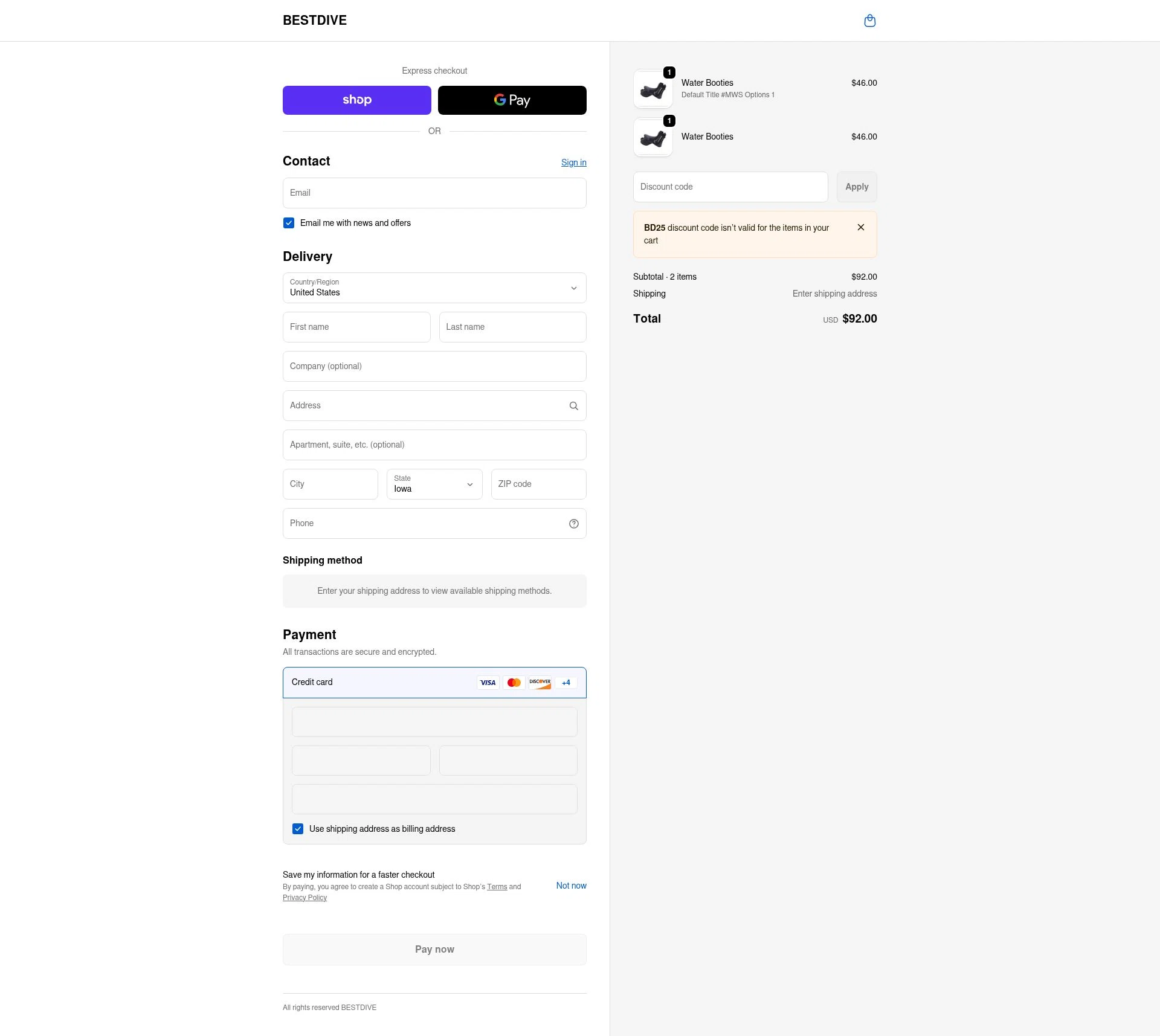 Bestdive checkout page showing Bestdive promo code box | Screenshot taken by SimplyCodes community member on Feb 16, 2026