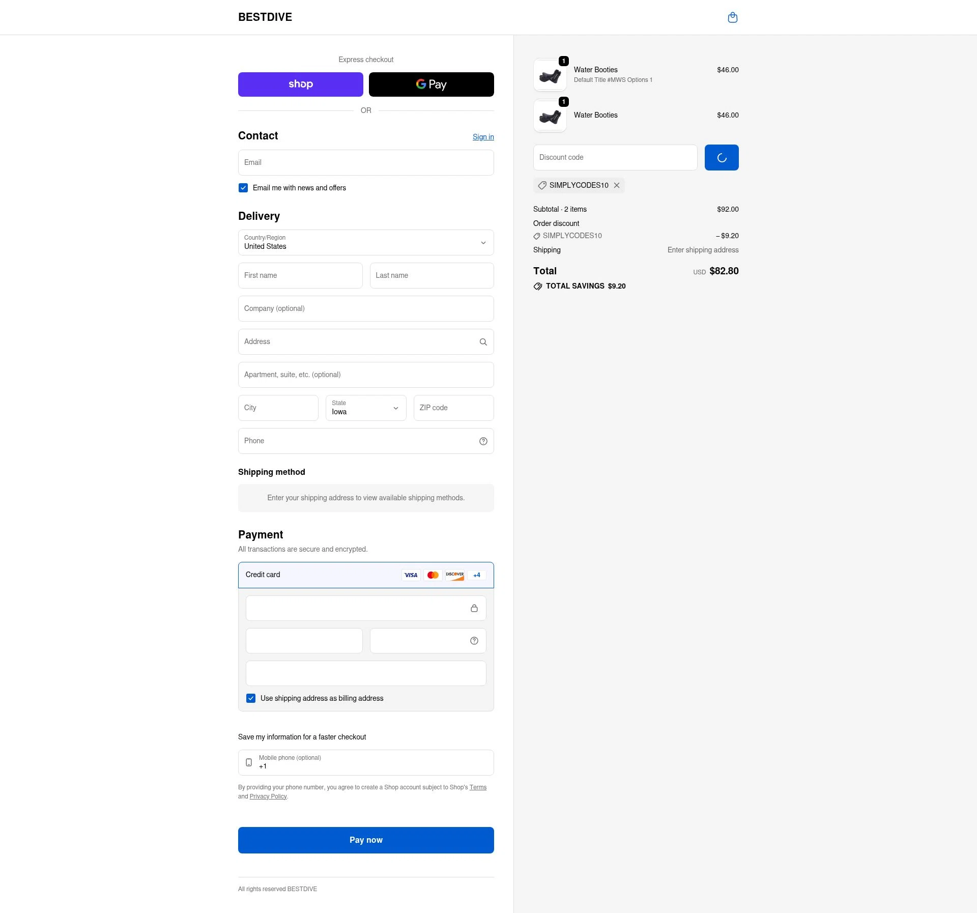 Bestdive checkout page showing Bestdive promo code box | Screenshot taken by SimplyCodes community member on Feb 20, 2026