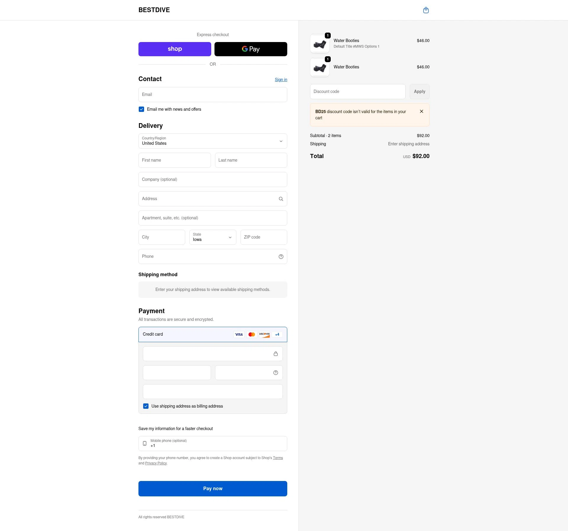 Bestdive checkout page showing Bestdive promo code box | Screenshot taken by SimplyCodes community member on Feb 20, 2026