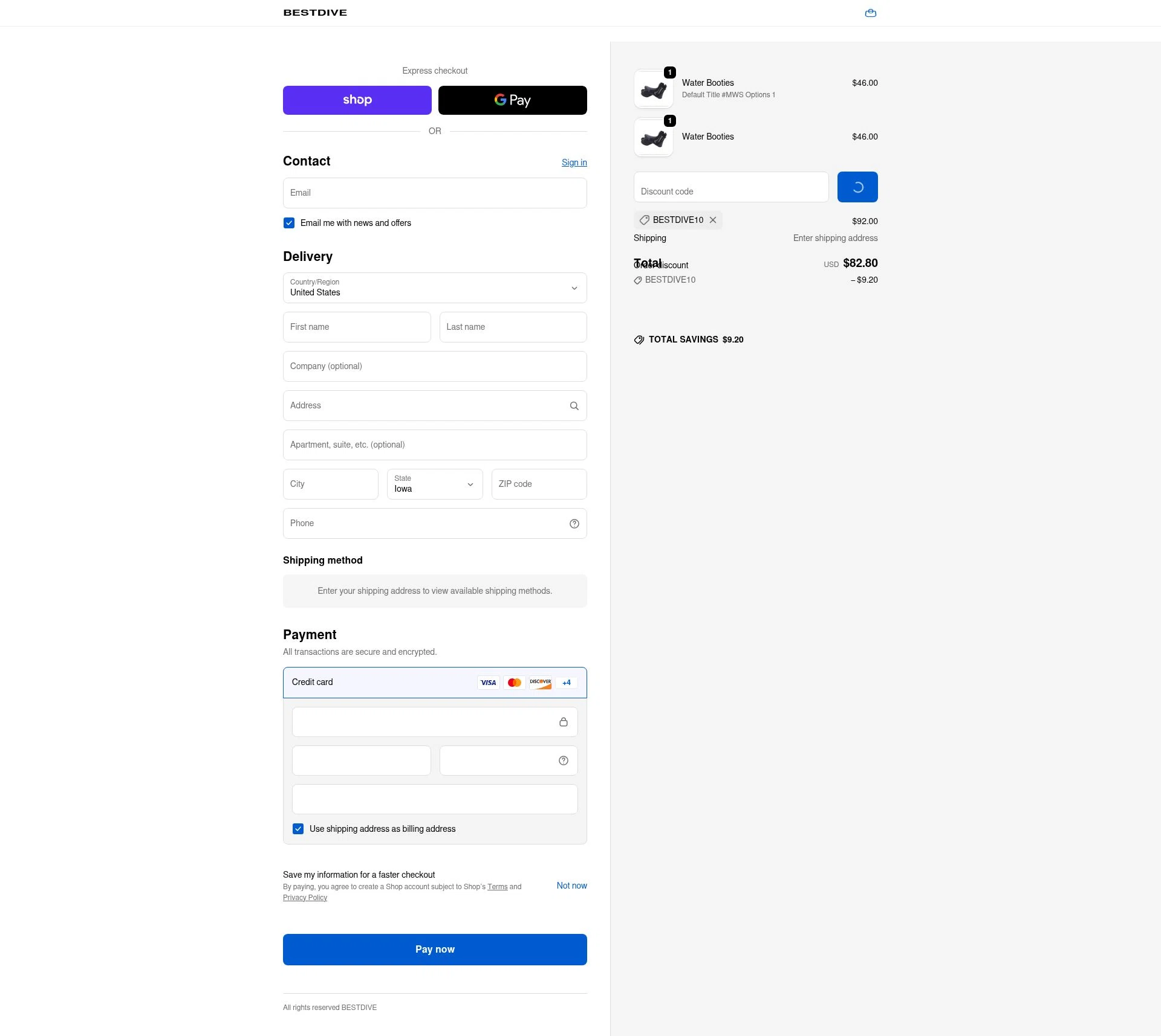 Bestdive checkout page showing Bestdive promo code box | Screenshot taken by SimplyCodes community member on Feb 16, 2026