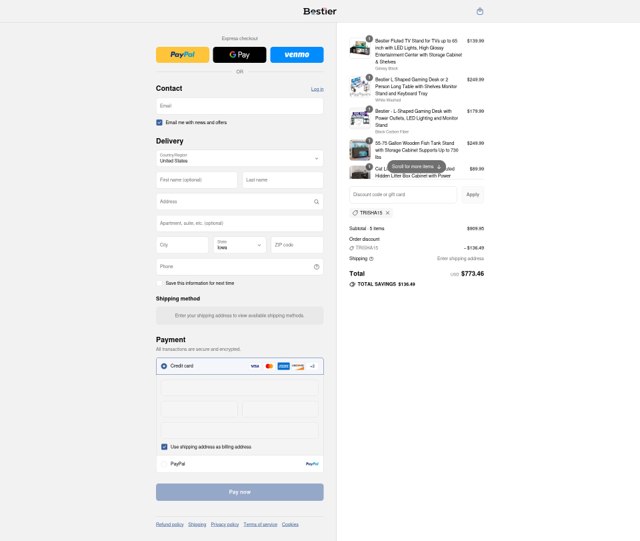 Bestier checkout page showing Bestier promo code box | Screenshot taken by SimplyCodes community member on Sep 4, 2025